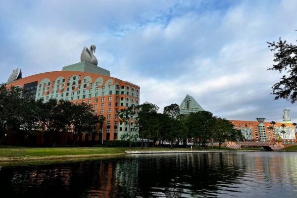 Swan Hotel Disney World resort with unique architecture and water views