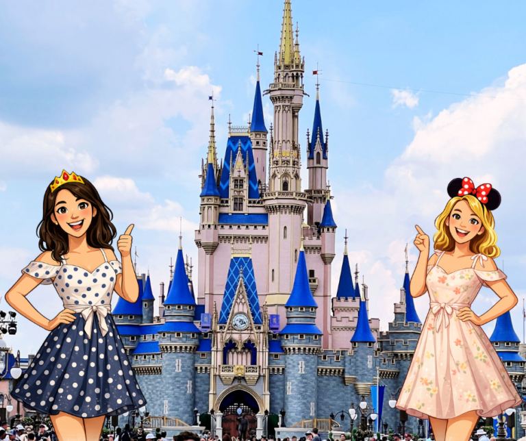 2 friends in front of the castle