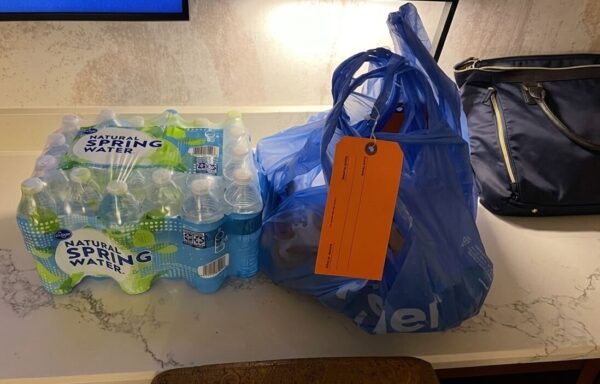 Kroger natural spring water and DoorDash delivery bag