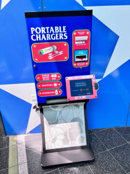 FuelRod portable charger kiosk at Disney World