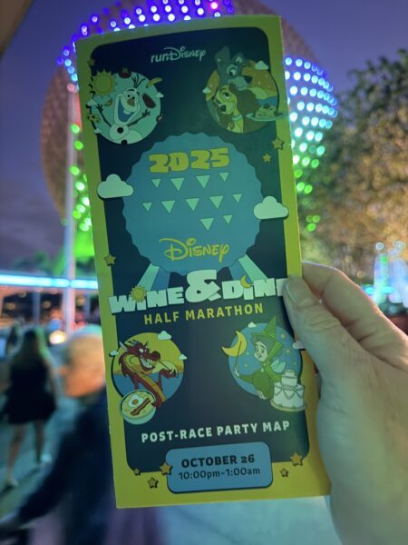 runDisney Wine & Dine Half Marathon 2025 map with characters and date